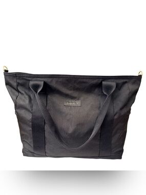 Canvelle Black Tote Bag Nylon Travel Work Carryall Gold Hardware